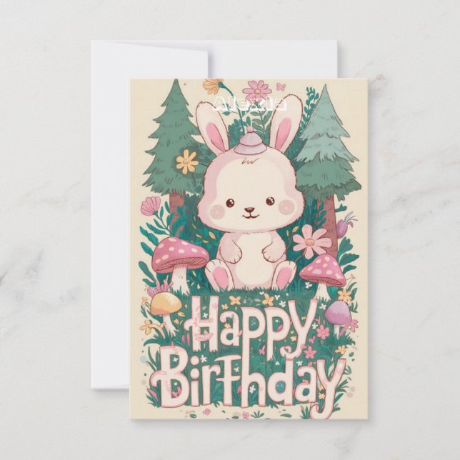 Fluffy Greeting Bunny Digital Geburtstag Karte (Vorderseite)