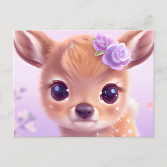 Fluffy Happy Baby Deer mit Elfenbeinnase Postkarte (Vorderseite)