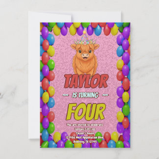 Fluffy Highland Cow Birthday Invite Einladung