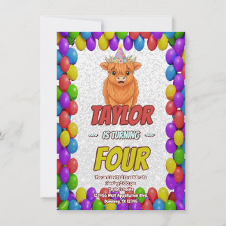Fluffy Highland Cow Birthday Invite Einladung