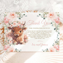 Fluffy Highland Cow Pink Blush Floral Baby Dusche