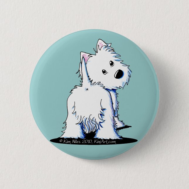 Fluffy Hintern Westie Button (Vorderseite)