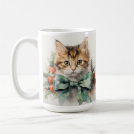 FLUFFY HOLIDAY CALICO KITTEN MIT GRÜNEM KLEIN KAFFEETASSE