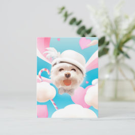 Fluffy Hund mit Weißhut Ankündigungspostkarte