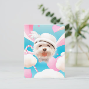 Fluffy Hund mit Weißhut Ankündigungspostkarte