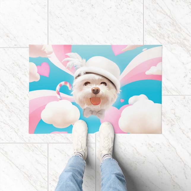Fluffy Hund mit Weißhut Fußmatte (Indoor)