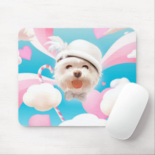 Fluffy Hund mit Weißhut Mousepad