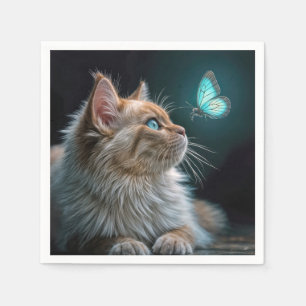 Fluffy Katze mit glühender Neon Butterfly Serviette