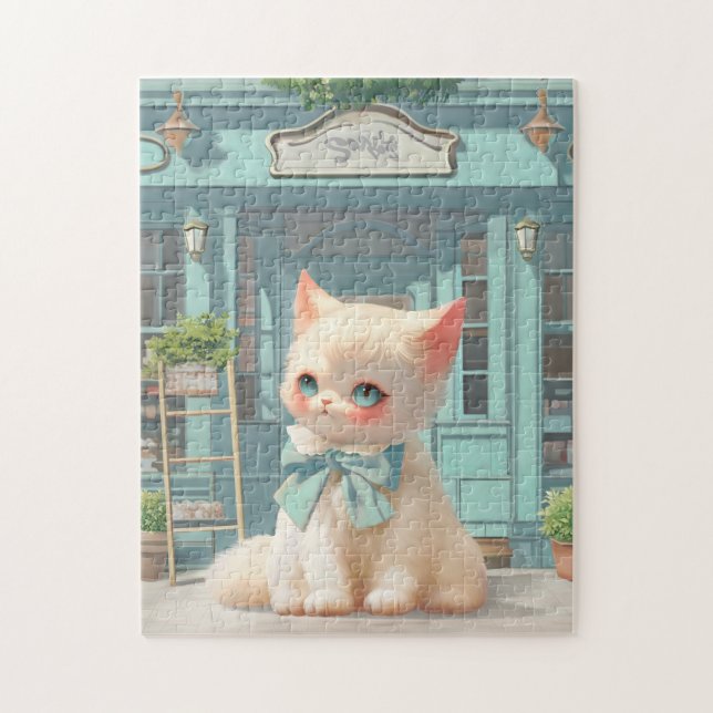 Fluffy Kitten mit Blue Bow im Konditorladen (Vertikal)