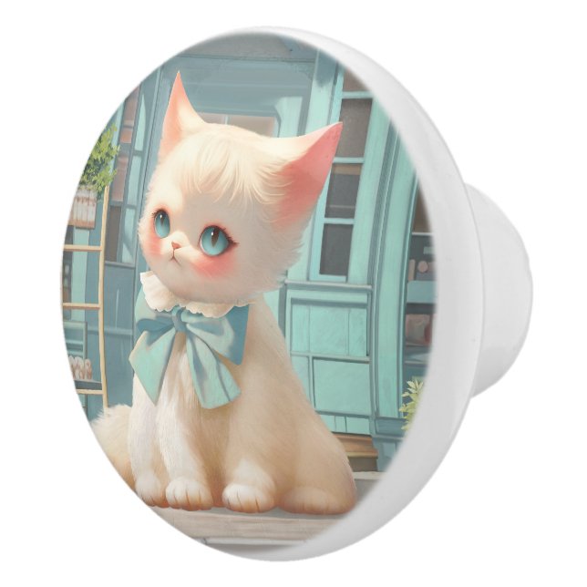 Fluffy Kitten mit Blue Bow im Konditorladen Keramikknauf (Rechts)