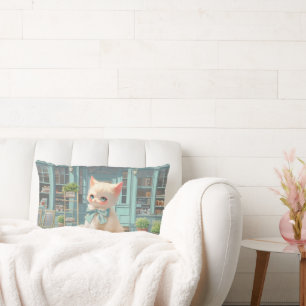 Fluffy Kitten mit Blue Bow im Konditorladen Lendenkissen