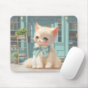 Fluffy Kitten mit Blue Bow im Konditorladen Mousepad
