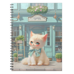 Fluffy Kitten mit Blue Bow im Konditorladen Notizblock