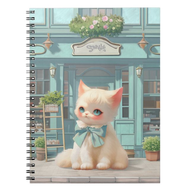 Fluffy Kitten mit Blue Bow im Konditorladen Notizblock (Vorderseite)