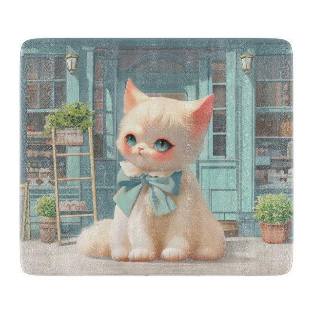 Fluffy Kitten mit Blue Bow im Konditorladen Schneidebrett (Vorderseite)