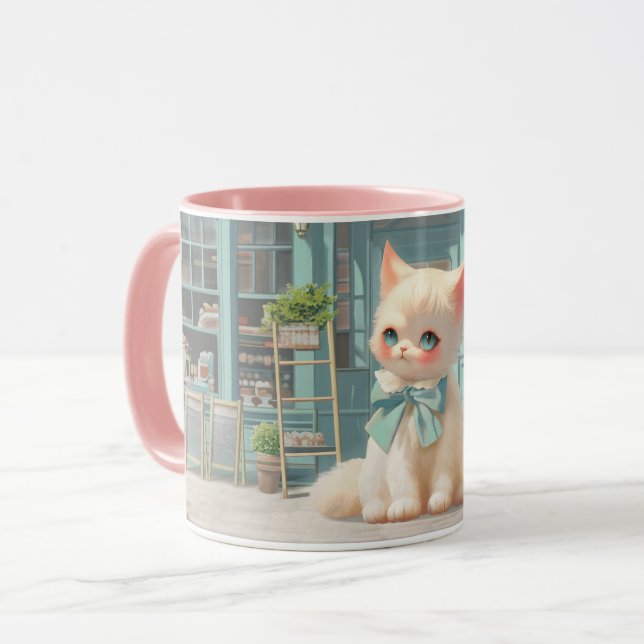 Fluffy Kitten mit Blue Bow im Konditorladen Tasse (Vorderseite Links)