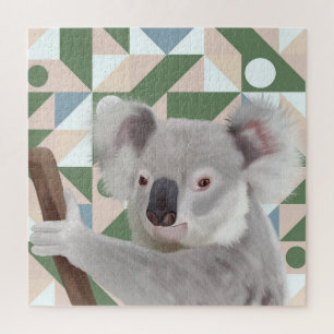 Fluffy Koala Green Geometric Background