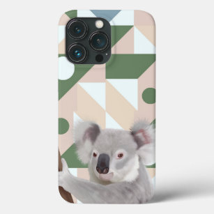 Fluffy Koala Green Geometric Background Case-Mate iPhone Hülle