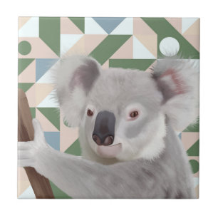 Fluffy Koala Green Geometric Background Fliese