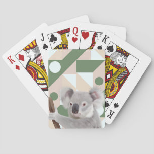 Fluffy Koala Green Geometric Background Spielkarten