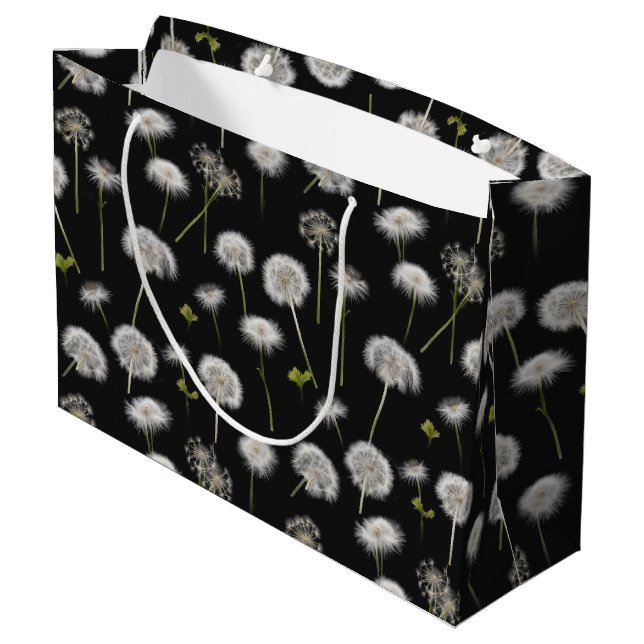 Fluffy Leuchten auf schwarz Große Geschenktüte (Rückseite Schrägansicht)