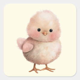 Fluffy Little Chick | Niedlicher Frühling und Oste Quadratischer Aufkleber