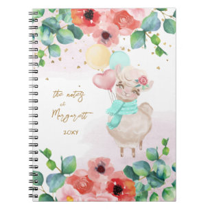 Fluffy Llama Illustration Blume Girl Daily Diary Notizblock