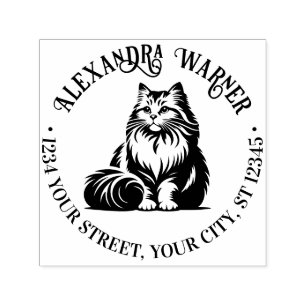Fluffy Long Hair Cat Sitting #1 Name Ret Adresse Permastempel