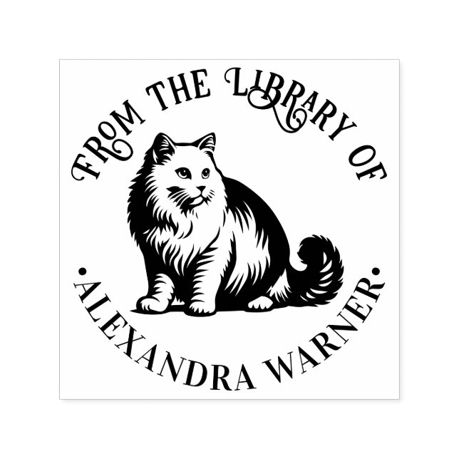 Fluffy Long Hair Cat Sitting #2 Bibliotheksname Permastempel (Design)