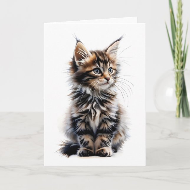 Fluffy Long-Hair-Maine-Coon-Cat-Blank-Gruß Karte (Vorderseite)