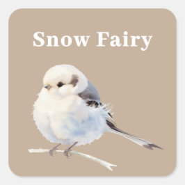 Fluffy Long-Tailed Tit Bird on Branch Quadratischer Aufkleber