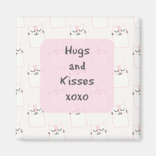 Fluffy Marshmallow Kitty in Pink Hugs und Kisses Magnet