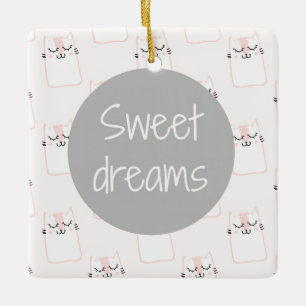 Fluffy Marshmallow Kitty in Pink Sweet Dreams Keramikornament
