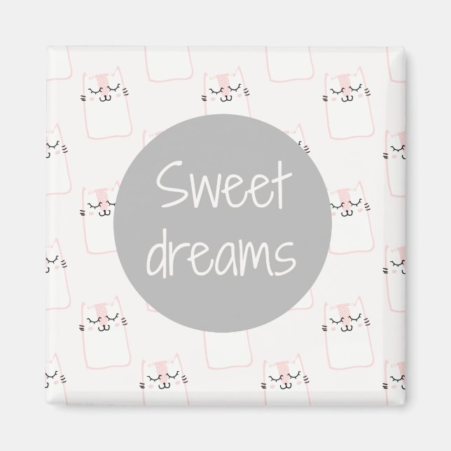 Fluffy Marshmallow Kitty in Pink | Sweet Dreams Magnet (Vorne)