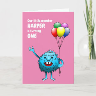 Fluffy Niedlich Blue Monster zum Geburtstag Einlad Einladung