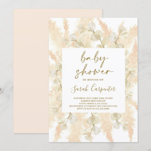 Fluffy Pampas lunaria Invitation Baby shower fille