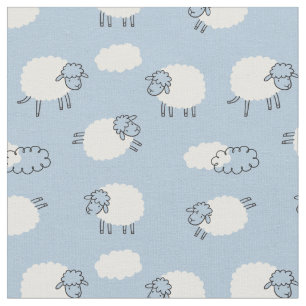 Fluffy Pastel Blue Lamb Pattern Stoff