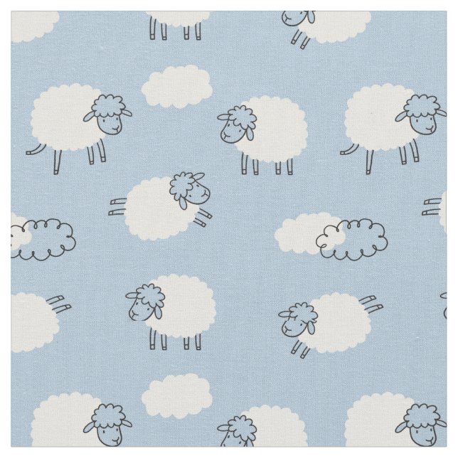 Fluffy Pastel Blue Lamb Pattern Stoff (Nahaufnahme)