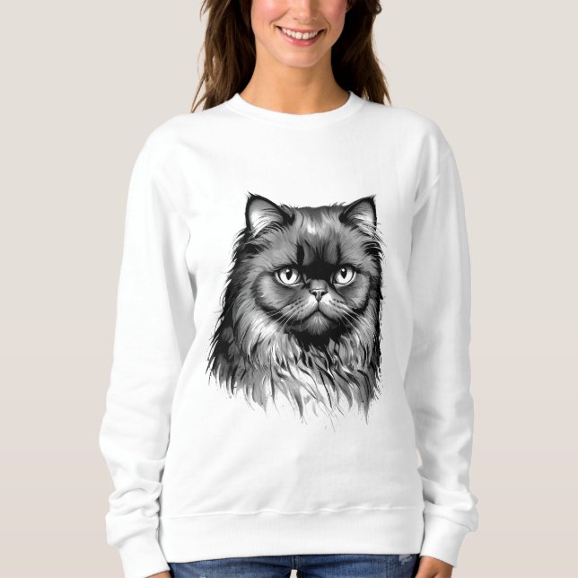 Fluffy Persian Cat Sketch Women's Sweater Sweatshirt (Vorderseite)
