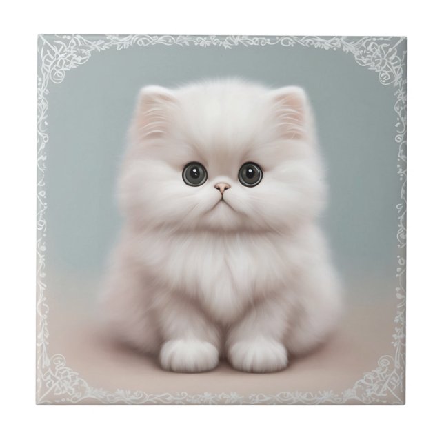 Fluffy Persian Kinderzimmer Cat Art Fliese (Vorderseite)