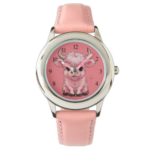 Fluffy Pink Highlands Scottish Cow Armbanduhr