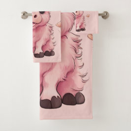 Fluffy Pink Highlands Scottish Cow Badhandtuch Set