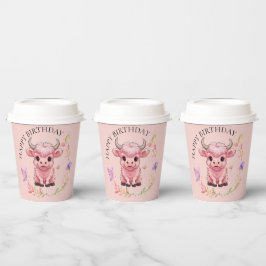 Fluffy Pink Highlands Scottish Cow Pappbecher