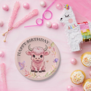 Fluffy Pink Highlands Scottish Cow Pappteller