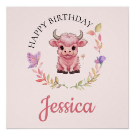 Fluffy Pink Highlands Scottish Cow Poster
