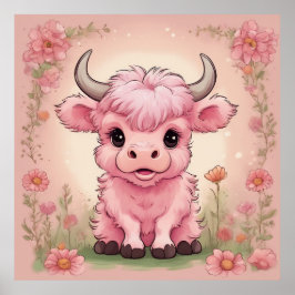 Fluffy Pink Highlands Scottish Cow Poster