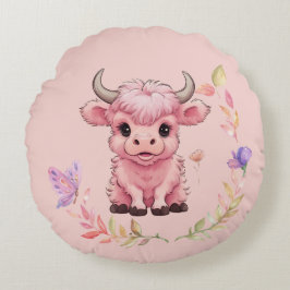 Fluffy Pink Highlands Scottish Cow Rundes Kissen