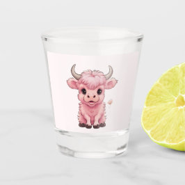 Fluffy Pink Highlands Scottish Cow Schnapsglas