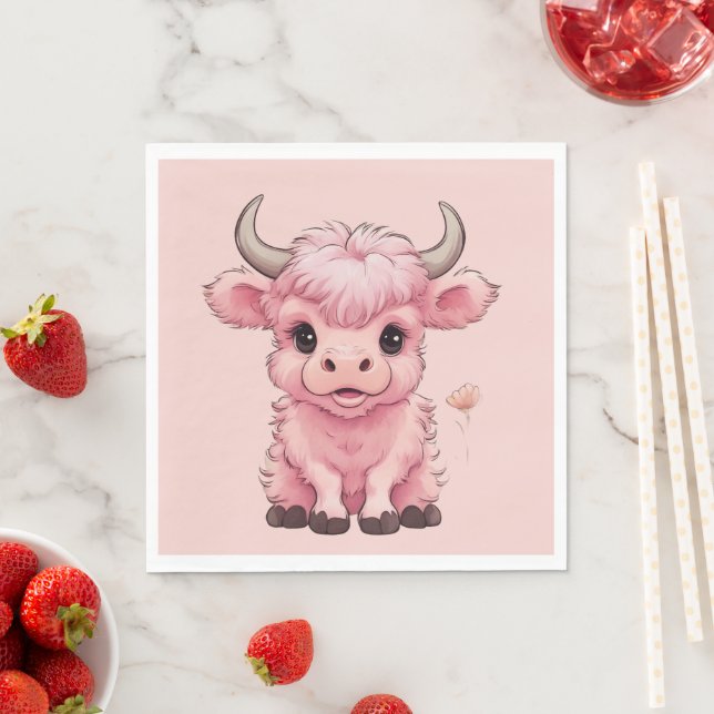 Fluffy Pink Highlands Scottish Cow Serviette (Beispiel)