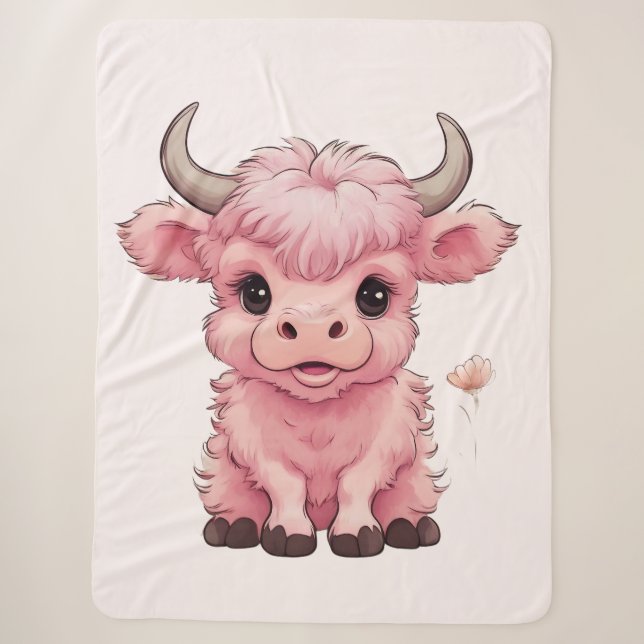 Fluffy Pink Highlands Scottish Cow Sherpadecke (Vorderseite)